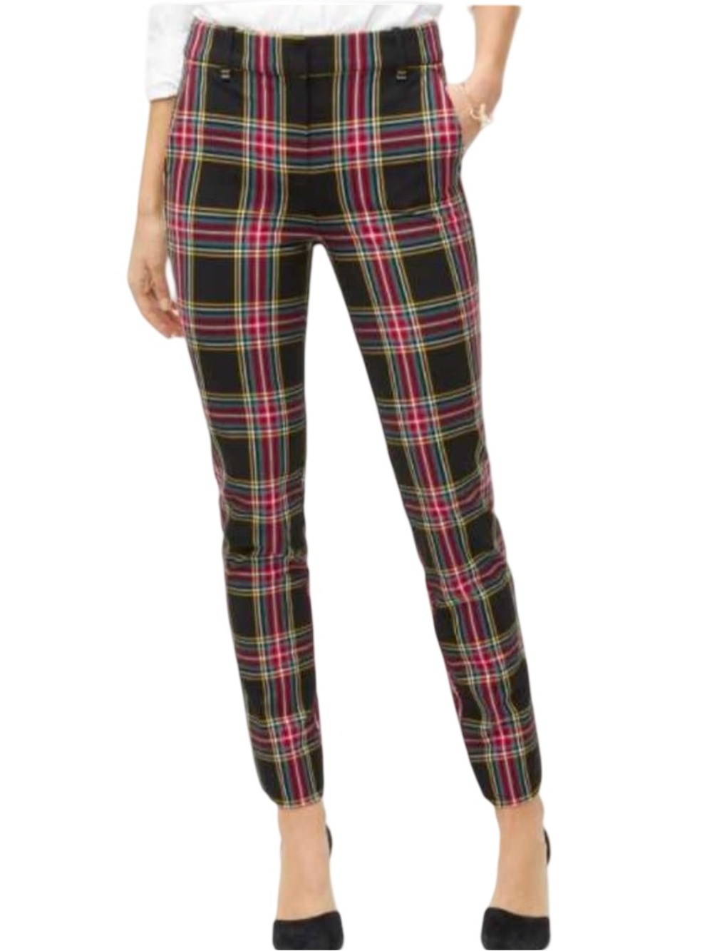 J.Crew "Ruby" Stewart Tartan Plaid Ankle Pants Black Red Green Stretch Holiday